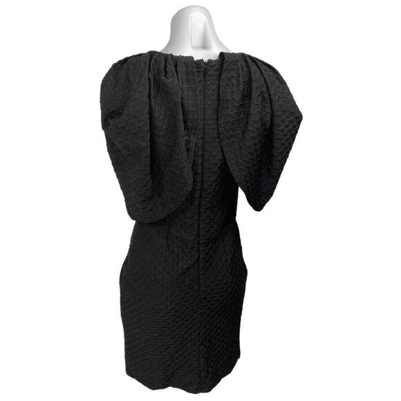 Asos Black Textured Cape Short Sleeve Plunging V Cutout Mini Sheath Dress Size 6 - Picture 2 of 5